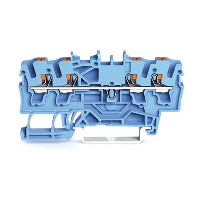 4-conductor through terminal block; with push-button; 2.5 mm²; with test port; suitable for Ex i applications; side and center marking; for DIN-rail 35 x 15 and 35 x 7.5; Push-in CAGE CLAMP®; 2,50 mm²; blue