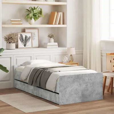 vidaXL Cadru de pat cu sertare, gri beton, 100x200 cm