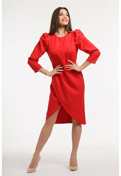 Rochie mini cu maneci bufante - Rosu vermillion