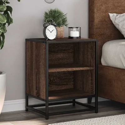 Gossi noptiere 2 buc stejar maro 40x31x50 cm lemn prelucrat si metal