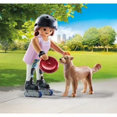 Figurina - Patinatoare cu animalut de colectie caine Retriever