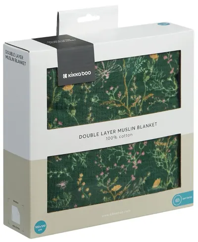 Pătură de muselină cu două straturi KikkaBoo - Secret Garden, 100 х 100 cm, verde