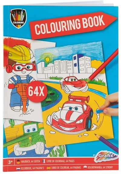 Carte de colorat Grafix Colouring - Mașinuțe, A4, 64 coli