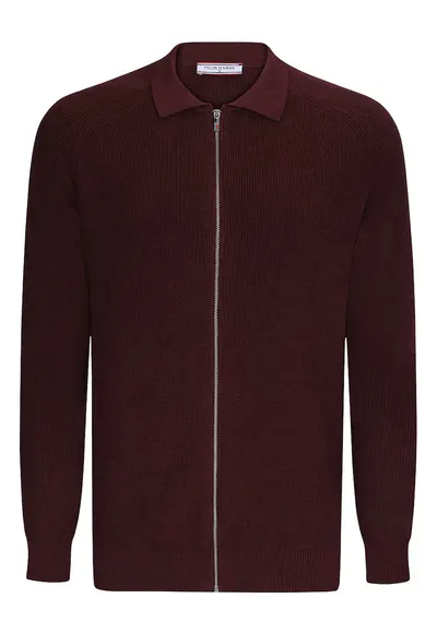 Cardigan cu fermoar si maneci raglan - Rosu inchis