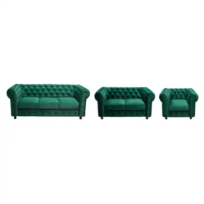 Set CHESTERFIELD 3-2-1, canapea fixa 3 locuri, canapea fixa 2 locuri si 1 fotoliu fix, verde