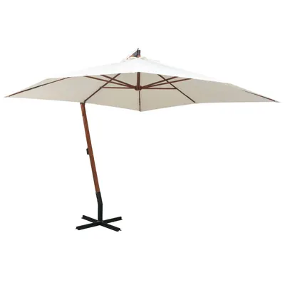 Gossi umbrela de soare suspendata cu stalp de lemn, 300x300 cm, alb