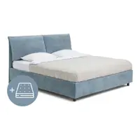 Pat dublu tapițat albastru cu spațiu de depozitare cu saltea / somieră 160x200 cm Myra Pillow - Bonami Selection