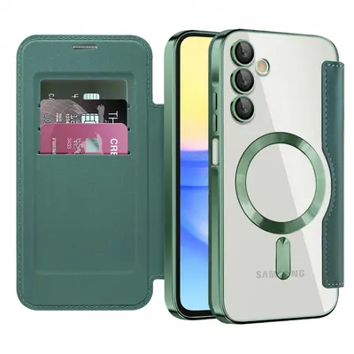 Husa MagSafe pentru Samsung Galaxy A15 5G A156 / A15 A155, Techsuit, SmartMag Book, Verde