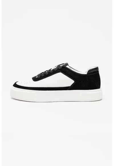 Pantofi sport de piele si piele intoarsa cu perforatii - Alb/Negru