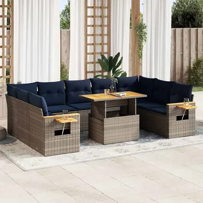 Gossi set mobilier de gradina cu perne, 10 piese, gri, poliratan