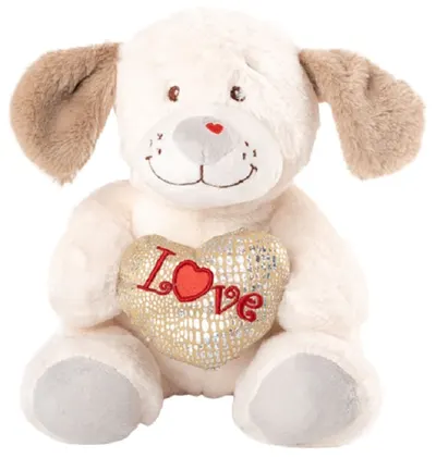 Jucărie de pluș Amek Toys - Câine cu inimă, alb, 24 cm