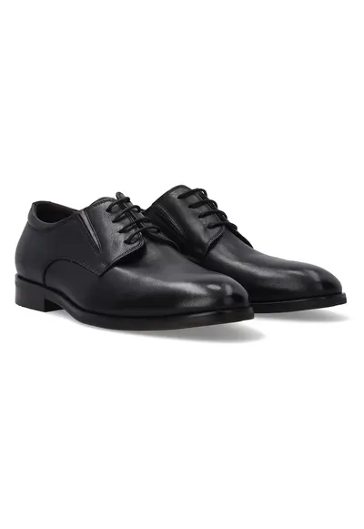 Pantofi uni din piele cu varf rotund