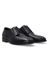 Pantofi uni din piele cu varf rotund