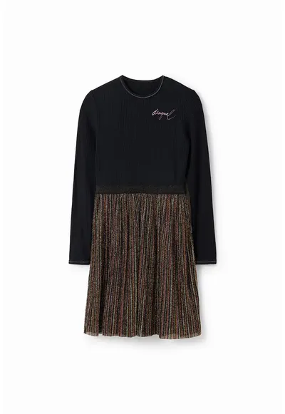 Rochie combi cu logo pe piept - Negru