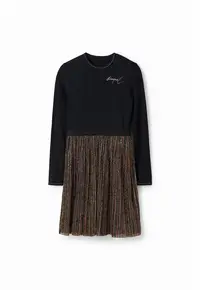 Rochie combi cu logo pe piept - Negru
