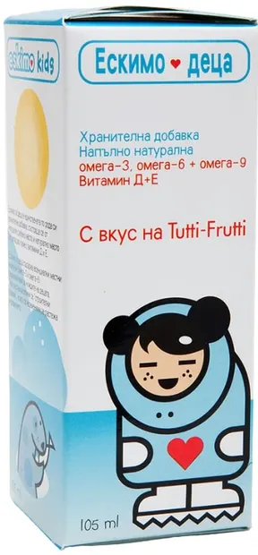 Kids Sirop cu omega 3-6-9 și vitamine, Tutti-Frutti, 105 ml, Eskimo