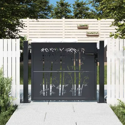 vidaXL Poartă de grădină antracit 100x75 cm oțel design bambus