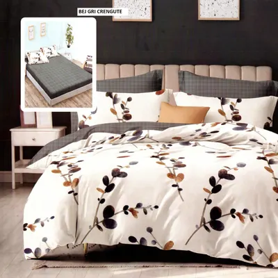 Lenjerie pat cu husa FINET (6 piese) bej gri crengute 180x200 cm, Ralex | 1 buc