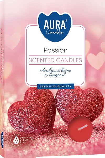 Set de lumânări parfumate tip pastilă Bispol Aura - Passion, 6 buc.