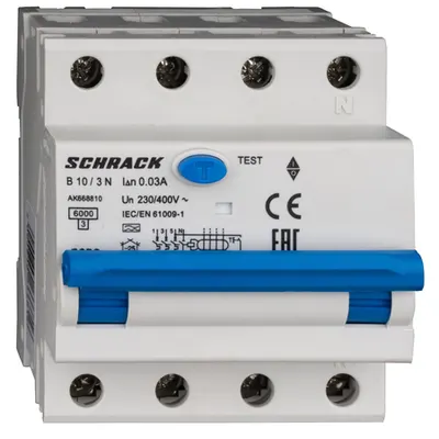 Intreruptor automat+dif. 3+N, AMPARO 6kA, B 10A, 30mA,tip A
