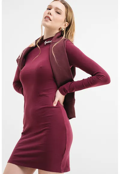 Rochie slim fit cu guler scurt - Violet tyrian