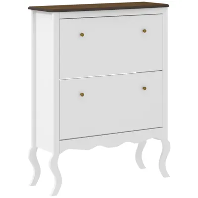 HOMCOM Șifonier Îngust cu 2 Sertare Abatibile Rafturi Reglabile pentru 16 Perechi de Pantofi 84x29x109 cm Alb | Aosom Romania