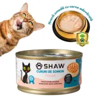 SHAW Cuburi, Somon, conservă hrană umedă fără cereale pisici, apetit capricios, (în supă), 80g