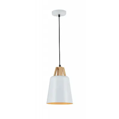 Corp de iluminat susendat Cup - H(min) 320mm, H(max) 1010mm, ⌀ 190mm , White, 1 X E27 (60W), Metal and Wood, Metal, IP20, 1kg