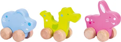 Animal din lemn pe roți