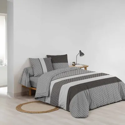 Lenjerie de pat alb-negru din bumbac pentru pat dublu, extinsă cu cearceaf inclus, cu 6 piese 240x220 cm Meiko – douceur d'intérieur