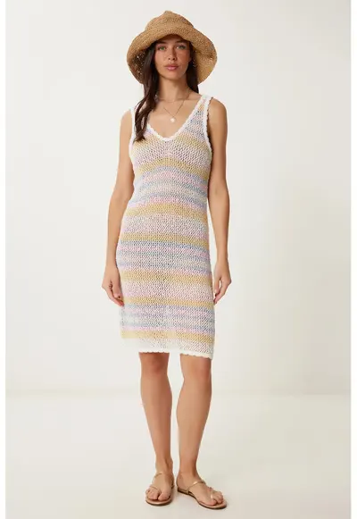Rochii - Happiness Istanbul - Rochie tricotata mulata - galben chihlimbar - casual - 80% bumbac