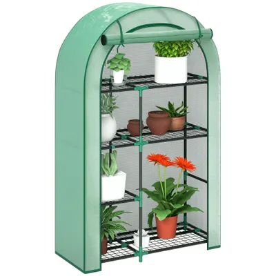 Outsunny Seră pentru Grădină cu 4 Niveluri, Ușă Batantă și 14 Catarame din Plastic, 100x45x160 cm, Verde | Aosom Romania