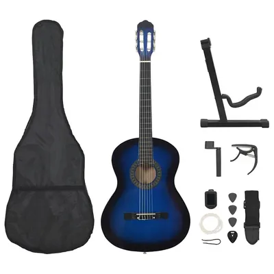 vidaXL Set chitară clasică începători, 12 piese, albastru, 4/4 39"