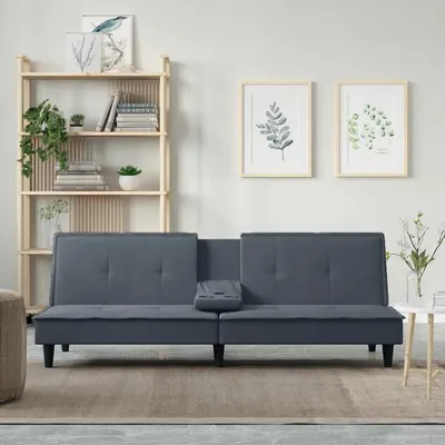 vidaXL Canapea extensibilă cu suporturi de pahar, gri închis, catifea