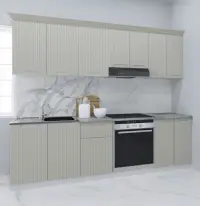 Set bucatarie SPACE 240 cm, 8 corpuri, corp cuptor, blat termorezistent, fronturi MDF, crem