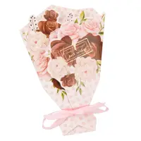 Felicitare hârtie cu panglică model buchet de flori - roz (set 10 buc) - Default Title