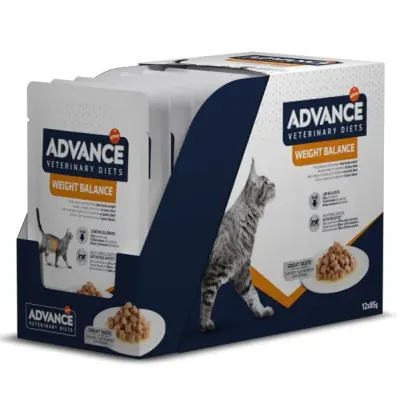 Set 12 buc x 85 gr Hrana dietetica pentru pisici Advance Weight Balance Wet