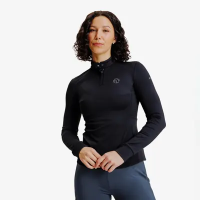 Bluză polo călduroasă echitație 500 Negru Damă