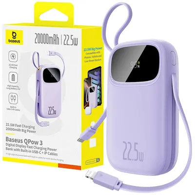 Powerbank Baseus 20000mAh 22.5W USB-C USB-A cablu integrat