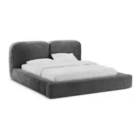 Pat matrimonial gri tapițat cu spațiu de depozitare cu somieră 180x200 cm Martina – Micadoni