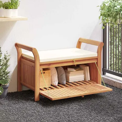 vidaXL Bancă depozitare grădină, cu pernă, 91 cm, lemn masiv de acacia