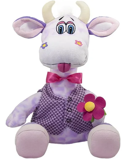 Jucărie de pluș Amek Toys - Vacă cu floare, mov, 50 cm