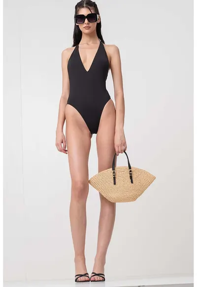 Costum de baie intreg cu decolteu adanc - Negru