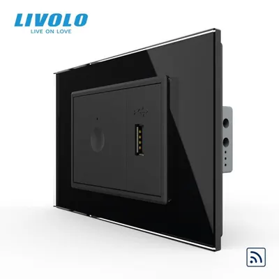 Intrerupator tactil simplu control telecomanda RF + priza USB, 3M, rama sticla Negru