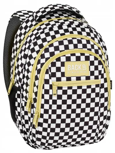 Ghiozdan școlar BackUp 8 O - Checkerboard Yellow, cu 3 compartimente