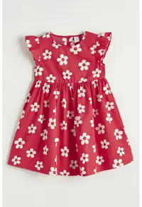 Rochie evazata cu maneci tip aripioara - Alb/Rosu vermillion