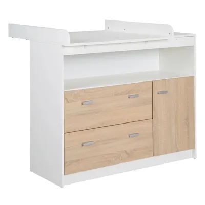 Comodă de copii albă/în culoare naturală joasă cu aspect de lemn de stejar cu masă de schimbat 117x98 cm Gabriella – Roba