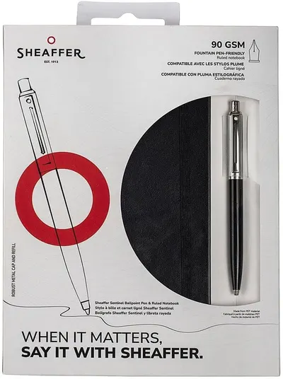 Set de pixuri Sheaffer Sentinel - Black/Chrome, cu un caiet