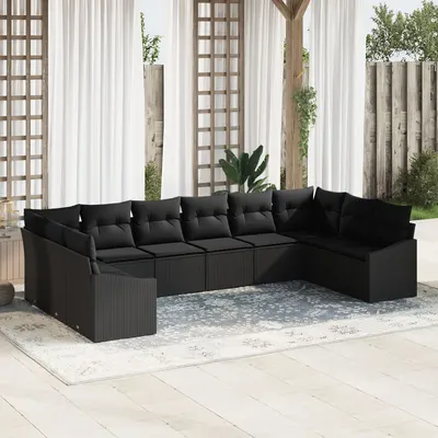 Gossi set de gradina cu 10 piese cu perne negru poly rattan