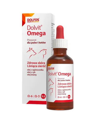 Supliment pentru câini și pisici cu cădere excesivă a blănii DOLFOS Dolvit Omega 50 ml cu Omega-3 și Omega-6